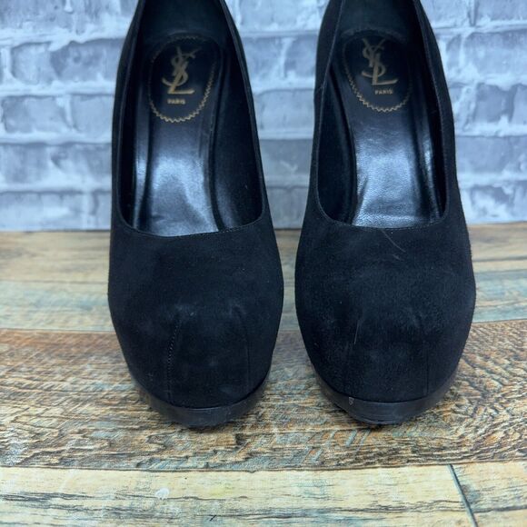 Yves Saint Laurent Tribtoo Black High Heel Suede Shoes Platform Pumps Women 41.5 - Picture 3 of 14